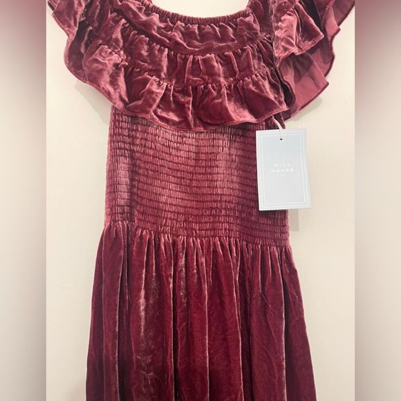NWT Hill House Women's The Akilah Nap Midi Ruffle Dress Burgundy Velvet - Picture 6 of 14